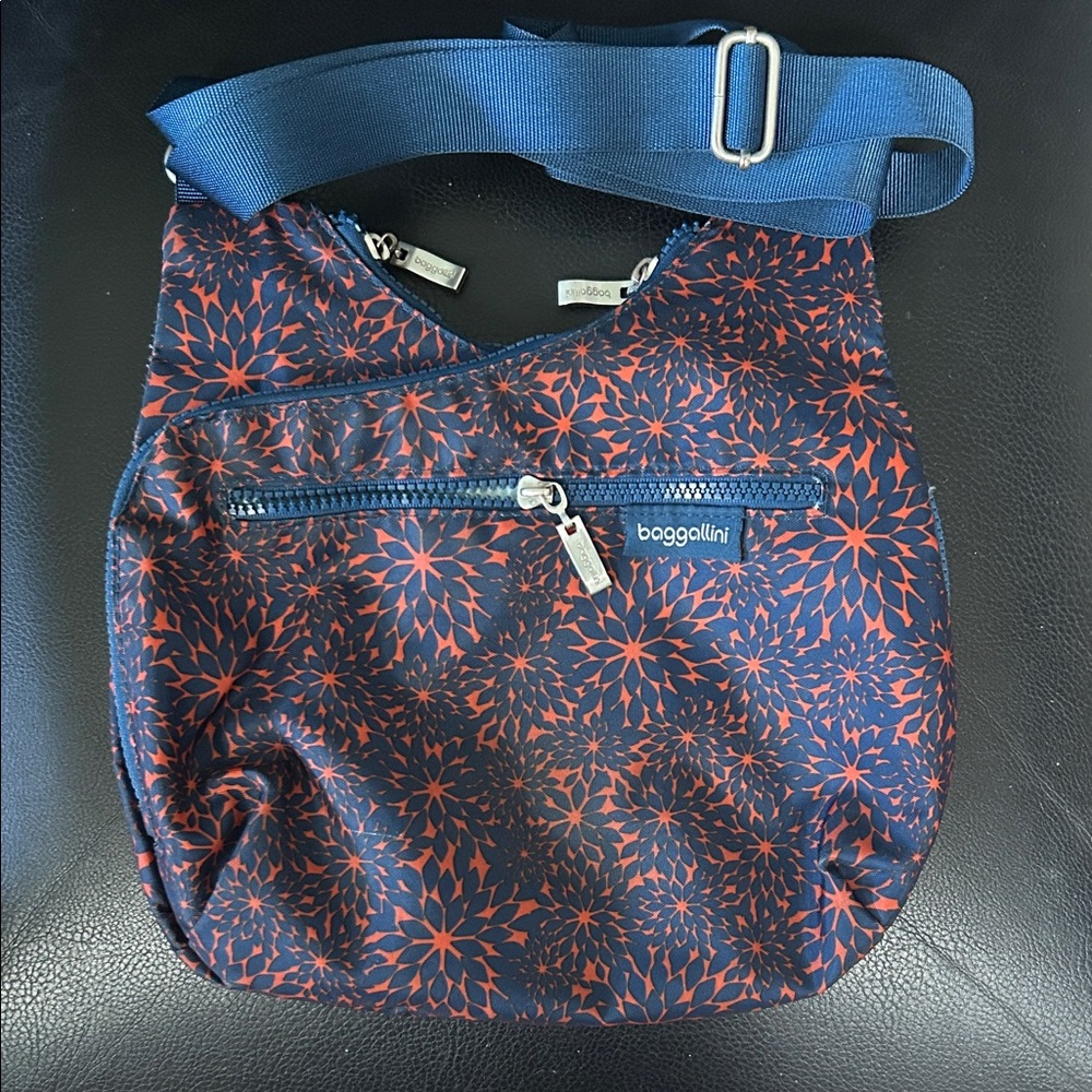 Baggallini Navy and Orange Floral Crossbody Bag